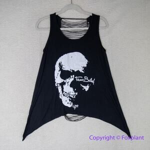 New! Allegra K Gothic Skull‎ Backless T-Shirt black, Hollow Tassel, size S